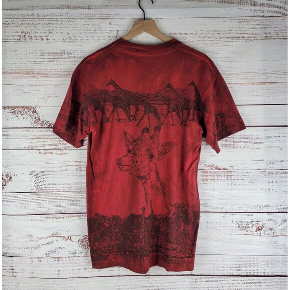Vintage 90S Mens L Giraffe T Shirt Single Stitch Red All Over Print Anvil Tag - Picture 5 of 6